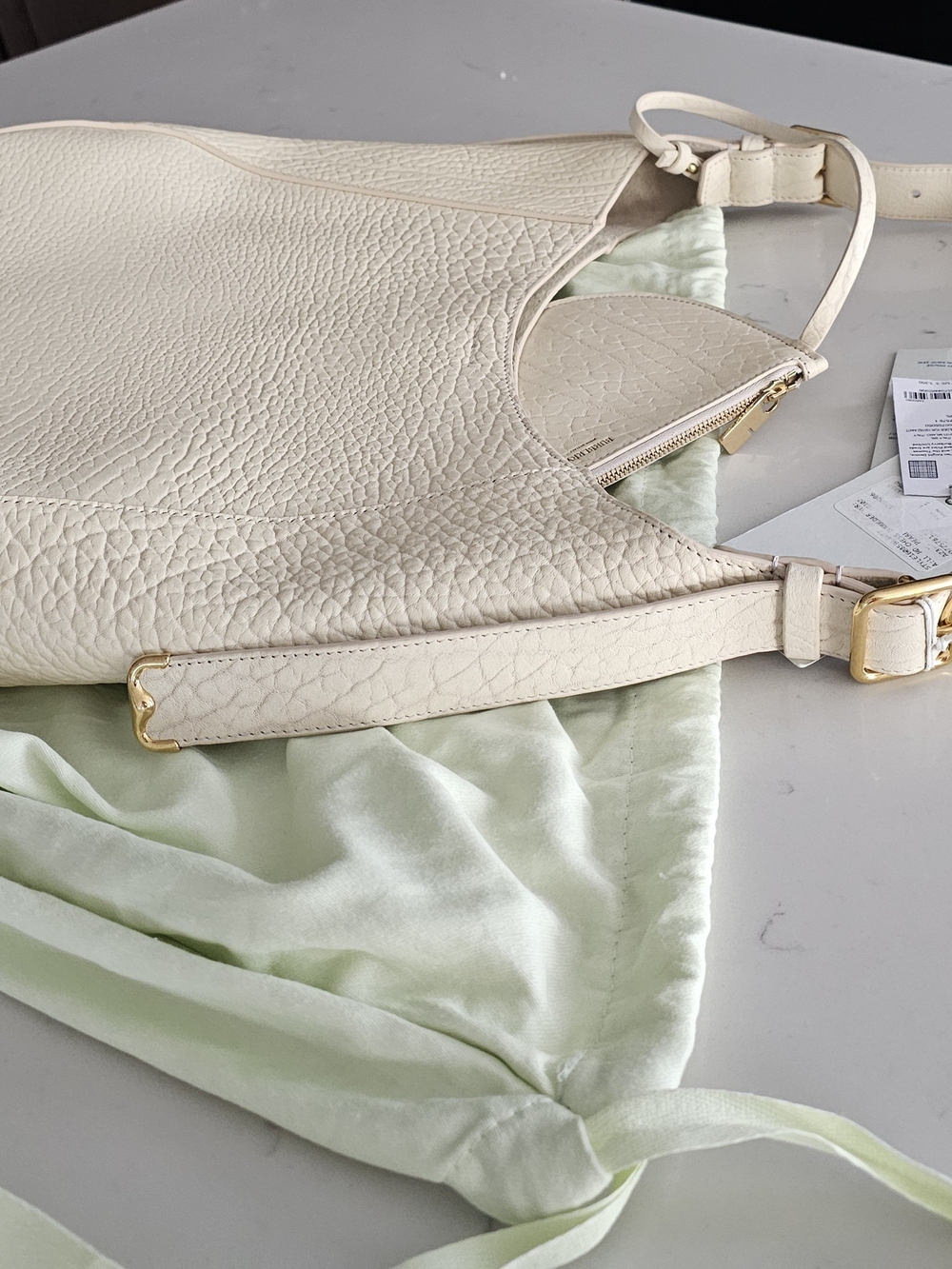 Burberry Cream Pebbled Leather Shoulder Hobo with Gold Hardware - Picture 2 of 10